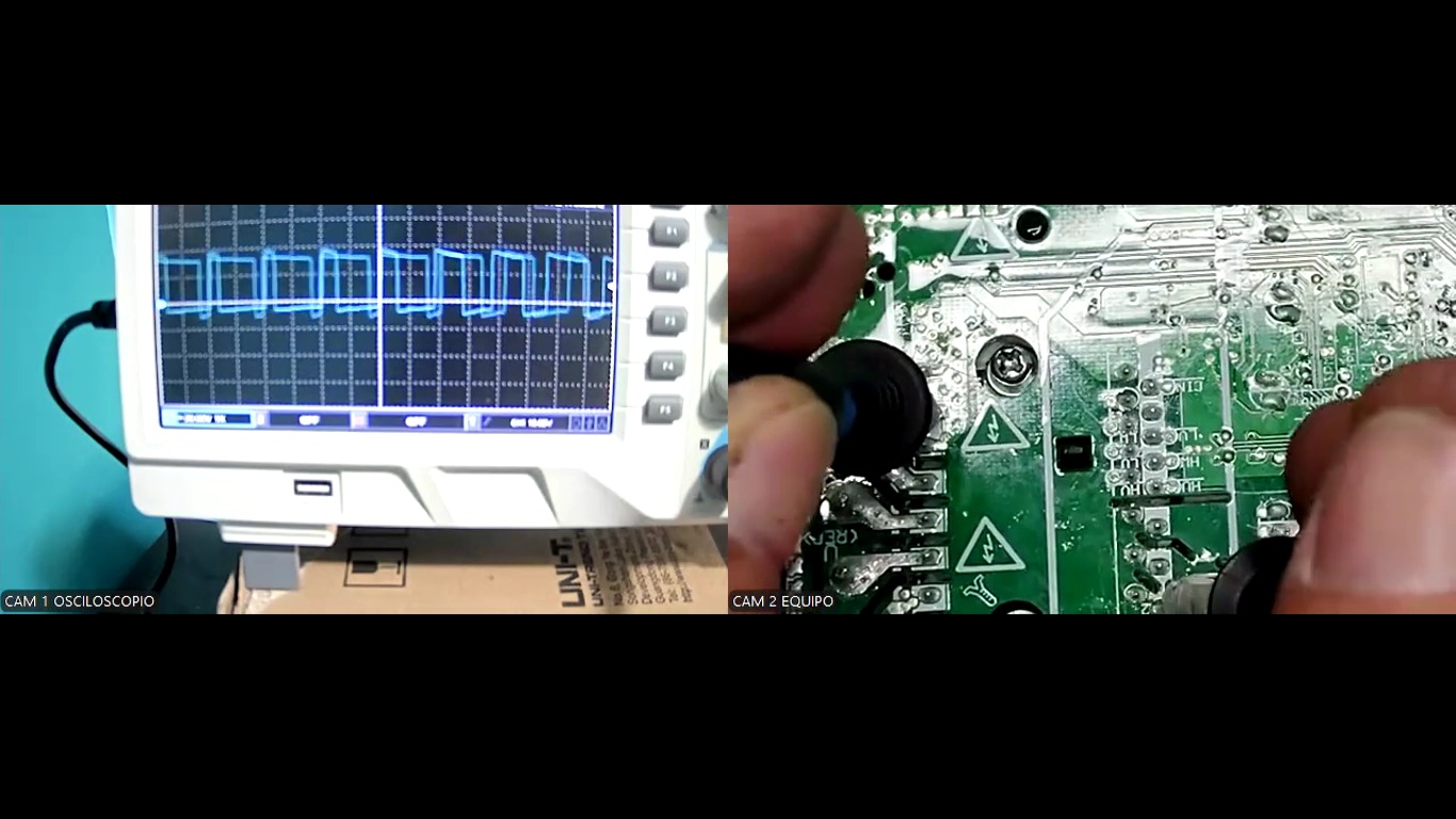 Diagnóstico electrónico con osciloscopio y plaqueta de aire acondicionado